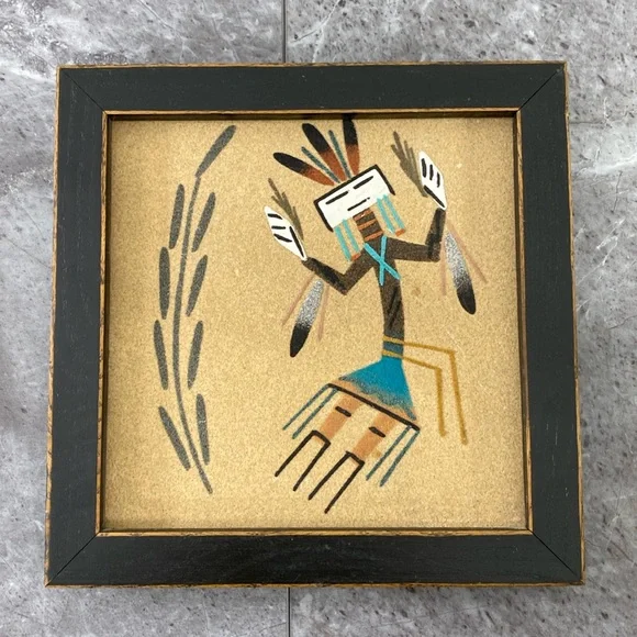 Navajo Sand Painting Native American Art Picture Cultural Spiritual 9.5” X 9.5” - Picture 1 of 9